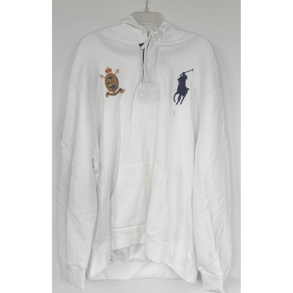 Polo Ralph Lauren Big Pony Hoodie Mens XXL White Fleece NEW 20th Anniversary USA